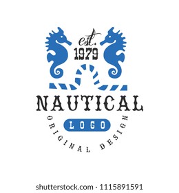 Nautical logo original design est 1979, retro badge for nautical school, sport club, business identity, print products vector Illustration on a white background