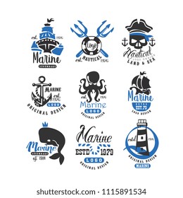 Nautical logo original design set, retro badges for nautical school, sport club, business identity, print products vector Illustration on a white background