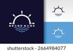 Nautical Logo with Ship Wheel and Waves