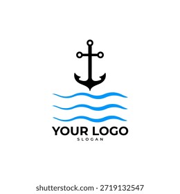 Modelo de logotipo náutico. Estilo de design plano em fundo branco.