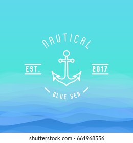 Nautical logo with thin line anchor for yacht club, port, marine transportation, beach. Vector illustration.