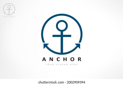 Nautical logo vector. Helm and anchor design.