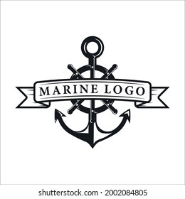 nautical logo vintage vector template icon illustration design. anchor and ship steering wheel emblem retro for marine and navy concept logo design