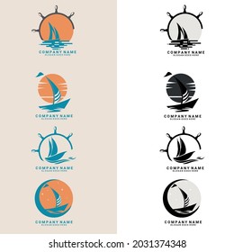 Conjunto de plantillas de logotipos náuticos. Logotipo del buque, logotipos de buques de carga para exportación o importación internacional