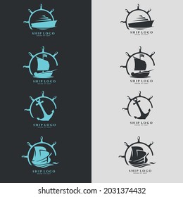 Nautical Logos Templates Set. Ship Logo, Cargo ship logos for international export or import