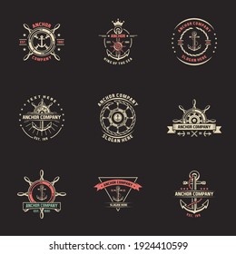 Nautical Logos Templates Set. Vector object and Icons for Marine Labels, Sea Badges, Anchor Logos Design, Emblems Graphics. Vector Illustration