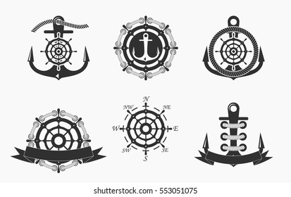 Nautical Logos Templates Set. Vector object and Icons for Marine Labels, Sea Badges, Anchor Logos Design, Emblems Graphics.