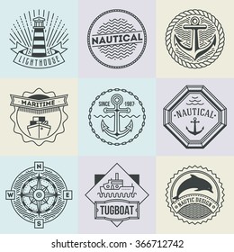 Nautical Logotypes Set. Thin Line Art Vector Vintage Style Elements. Elegant Geometric Design.