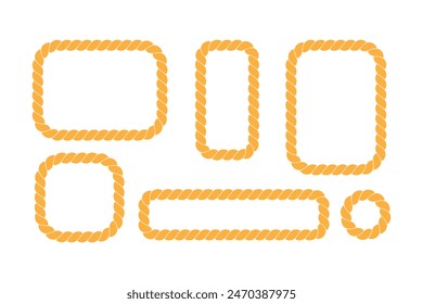 Nautical loops. Vector knots for rope. Realistic knot round and square borders. Marine ropes