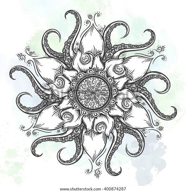 Download Nautical Mandala Octopus Tentacles Floral Elements Stock ...