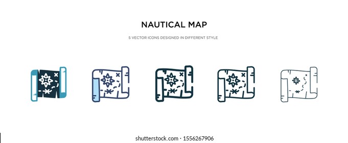 nautical map icon in different style vector illustration. two colored and black nautical map vector icons designed in filled, outline, line and stroke style can be used for web, mobile, ui
