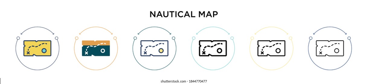 Nautical map icon in filled, thin line, outline and stroke style. Vector illustration of two colored and black nautical map vector icons designs can be used for mobile, ui, web