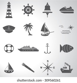 Nautical marine boat ship icons set illustration