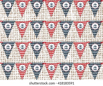 Nautical or marine flags themed pattern with anchor knots for yacht. Maritime theme pattern. Vector