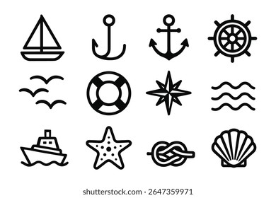 Nautical Marine Icons Set Vector Illustration for Maritime Theme Design