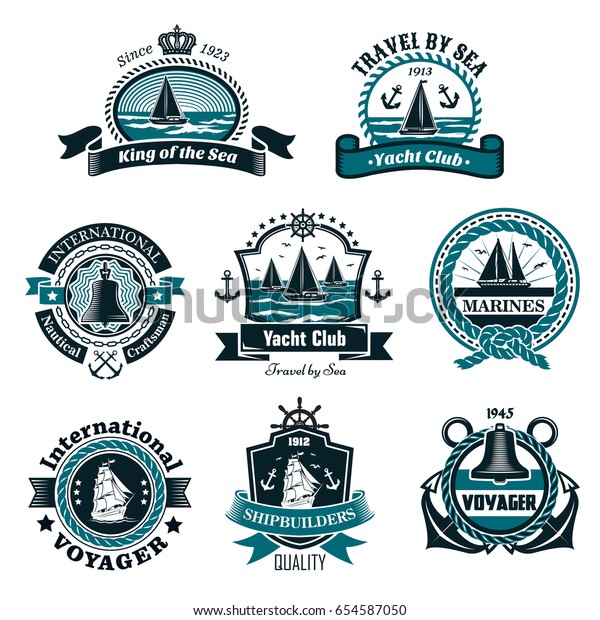 Nautical Marine Icons Set Yachting Club Stock Vector Royalty Free
