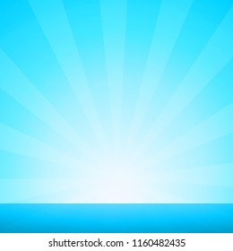 Nautical Marine Landscape with Sunburst and Blue Sea Horizon - Vector Illustration in EPS 10.