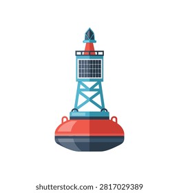 Nautical marine navigation buoy with solar panel and beacon light isolated on white background