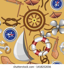 Nautical Marine and Navy Objects Vector Seamless Pattern Textile Design
