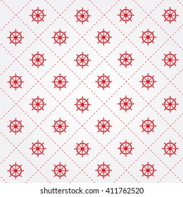 Nautical, marine pattern with steering wheel. Vector art.