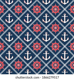 nautical marine rope and Anchors seamless pattern 