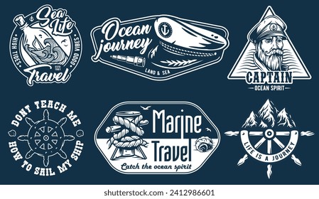 Nautical marine sailor prints, captain cap, anchor and bollard, sea wanderer, ocean spirit, seafarer emblems
