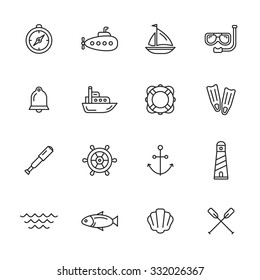 Nautical, Marine And Sea Thin Line Icons