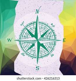 Nautical marine wind rose, compass icon for travel, navigation design. Hand drawn illustration for tattoo, print. Vector sketch in line art style with engraved elements isolated on vintage background.