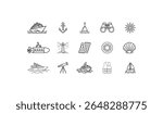Nautical maritime objects and vessels depicted in line art cruise ship