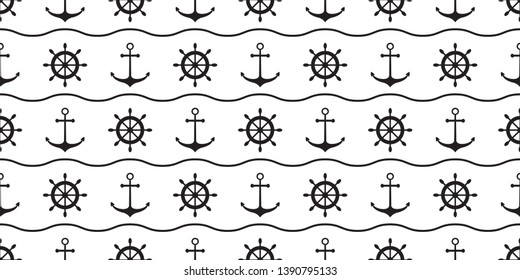 Nautical minimalistic seamless pattern with anchors and ship wheels