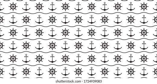 Nautical minimalistic seamless pattern with anchors and ship wheels