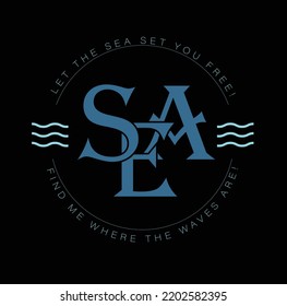 nautical monogram graphic design.Convenient graphic design that can be used in swimming wear products.