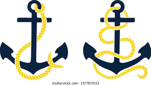 Nautical Navy Anchors Two Styles with Gold Rope