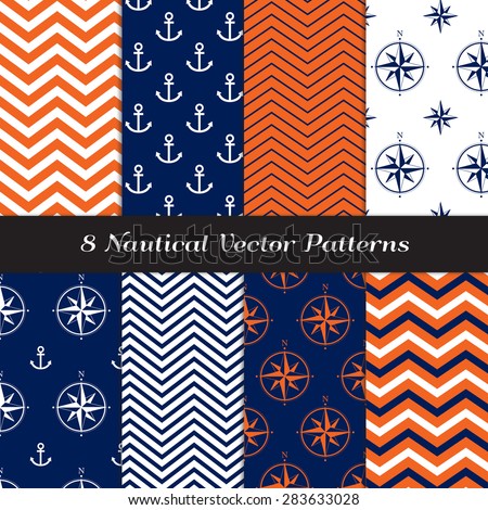 Nautical Navy Blue Orange White Chevron Stock Vector Royalty Free