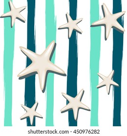 Nautical navy seamless vector pattern with sea star on striped background
