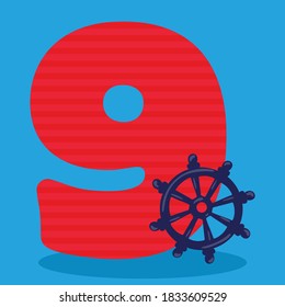 Nautical Number 9 Vector Illustration