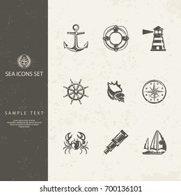 Nautical objects and icons for marine labels logos, nautical. Vector illustration.