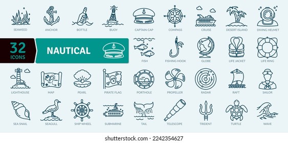 Nautical and ocean icons Pack. Thin line icon collection. Outline web icon set