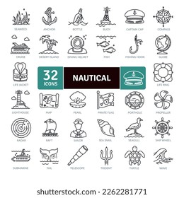 Nautical and ocean icons Pack. Thin line icon collection. Outline web icon set