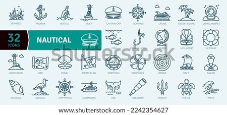 Nautical and ocean icons Pack. Thin line icon collection. Outline web icon set