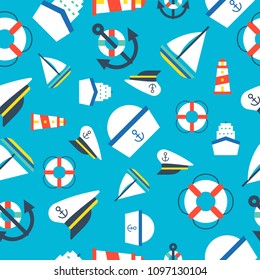 Nautical and ocean seamless pattern, flat design