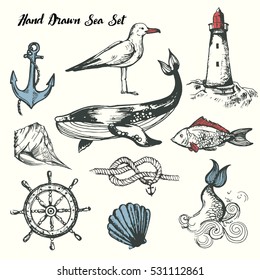 nautical ocean set hand drawn