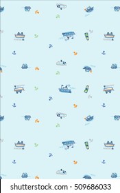 Nautical pattern with anchors and boats.