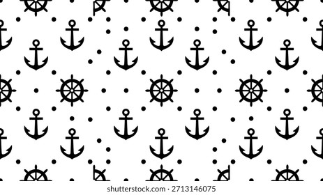 Padrão náutico com âncoras e rodas de navio