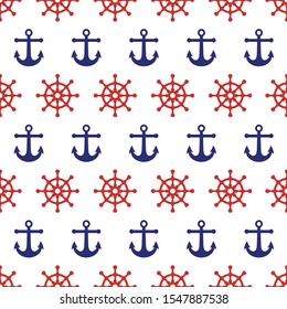 Nautical pattern with anchors and ships wheel seamless pattern