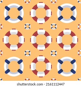 Nautical pattern of blue and red lifebuoys. Vector image.