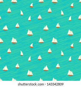 Nautical pattern inspired with small boats on waves. Texture for web, print, wallpaper, home decor, spring summer fashion fabric, textile, invitation or website background. Marine set.