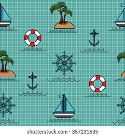 Nautical pattern inspired with small boats on waves. Texture for web, print, wallpaper, home decor, spring summer fashion fabric, textile, invitation or website background. Marine set.