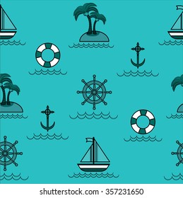 Nautical pattern inspired with small boats on waves. Texture for web, print, wallpaper, home decor, spring summer fashion fabric, textile, invitation or website background. Marine set.