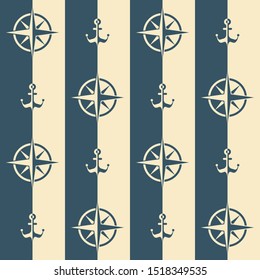 Nautical pattern, Seamless vector illustration with roses of wind and anchors